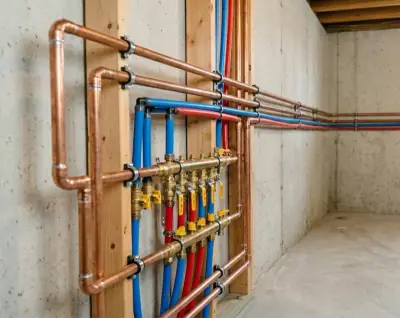 Whole-home repiping, copper and PEX pipes with manifold installation